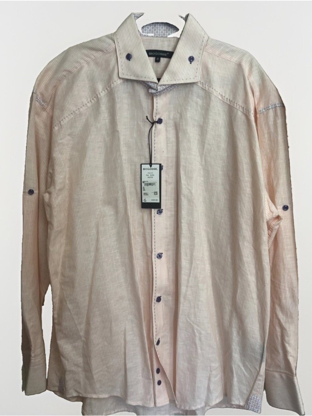 Bogosse men's long sleeve Flip Cuff Striped Peter shirt Size 8 4XL.   N